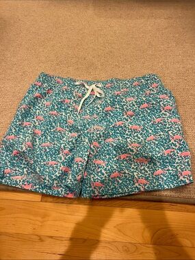 chubbies Turquoise and Pink Flamingo Swim Trunks
Size: XL